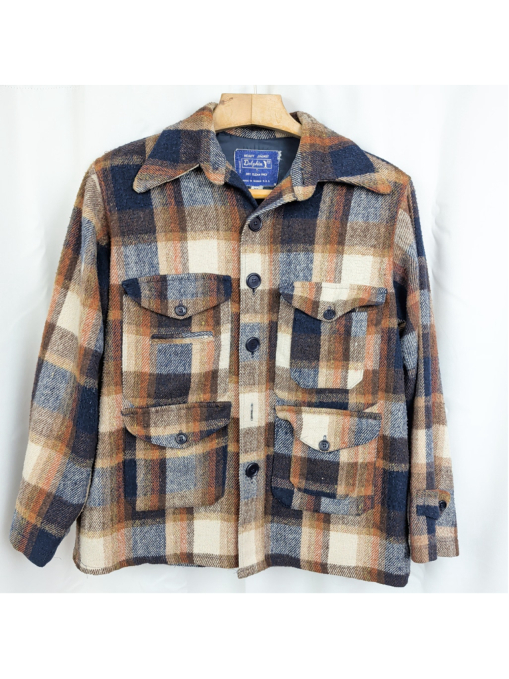 Men's 1970's Ragwool Blend Plaid CPO Jacket XL